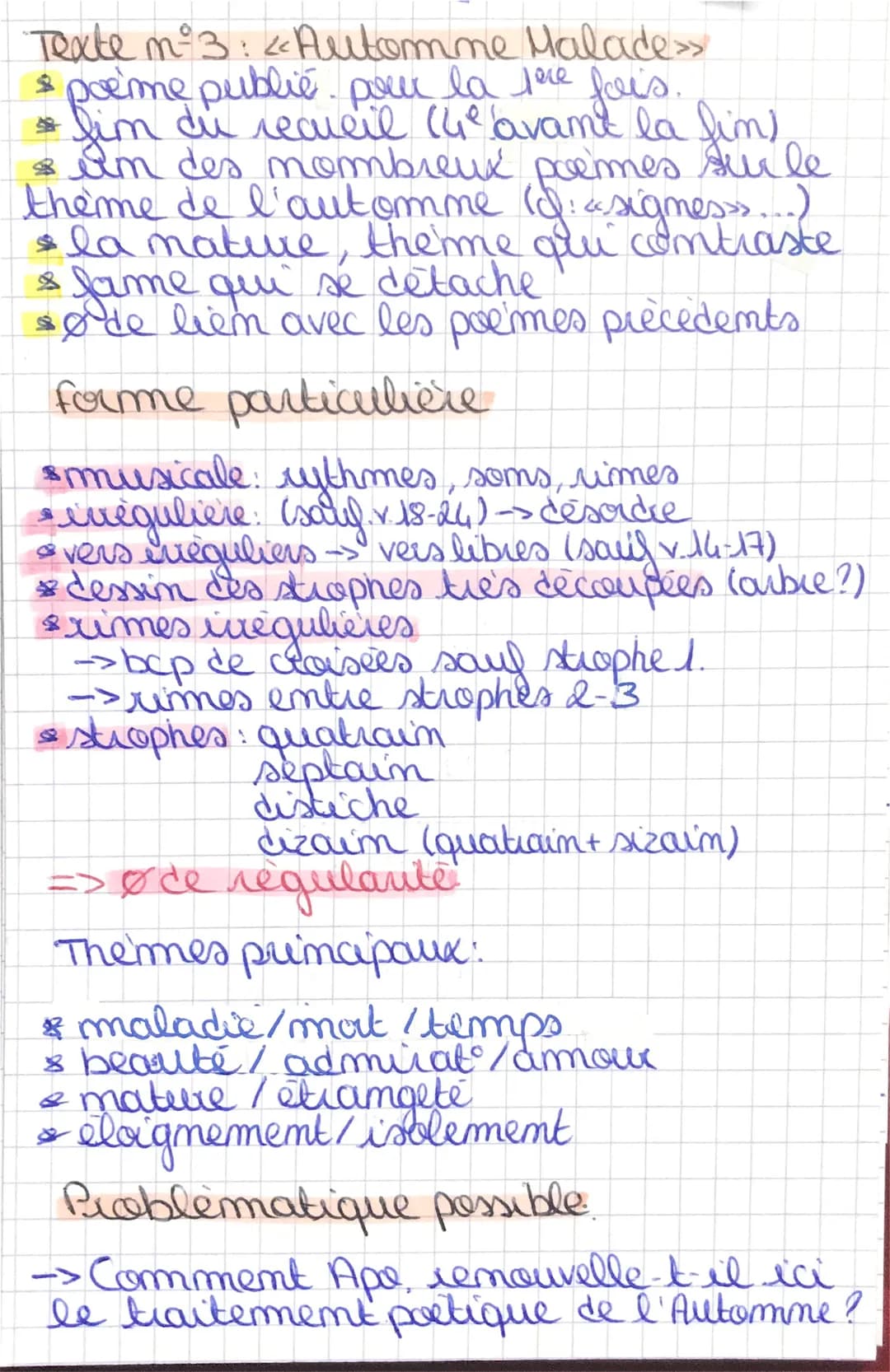 Texte n° 3: < Automme Malade >>
pœème public. pour la tore fois.
fim du recueil (4⁰ avant la fin,
8 um des nombreux poemes Aurle
theme de l'