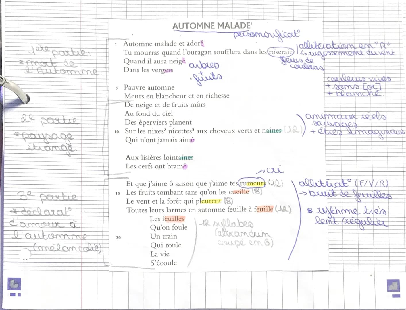 Texte n° 3: < Automme Malade >>
pœème public. pour la tore fois.
fim du recueil (4⁰ avant la fin,
8 um des nombreux poemes Aurle
theme de l'