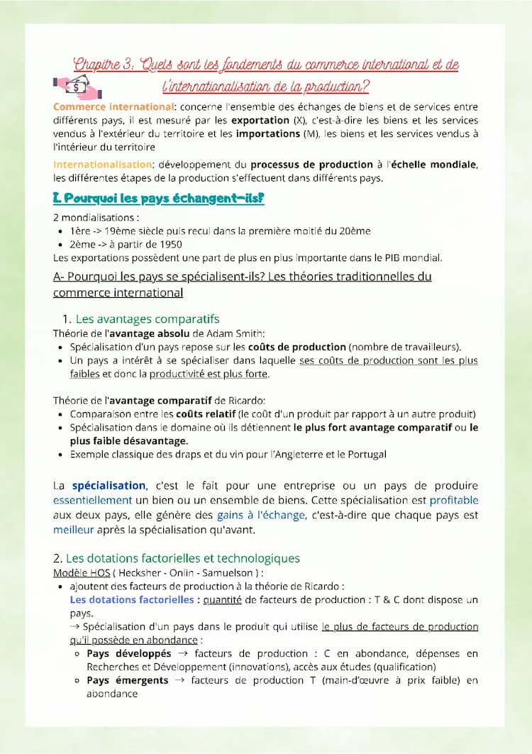 Know SES Chapitre 3 : les fondements du commerce international  thumbnail