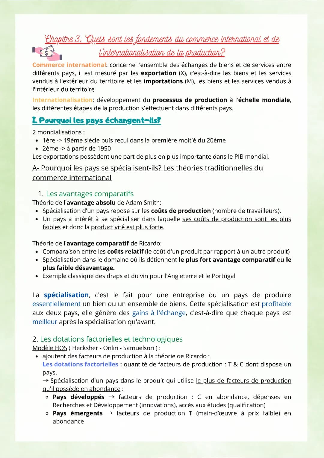 SES Chapitre 3 : les fondements du commerce international 