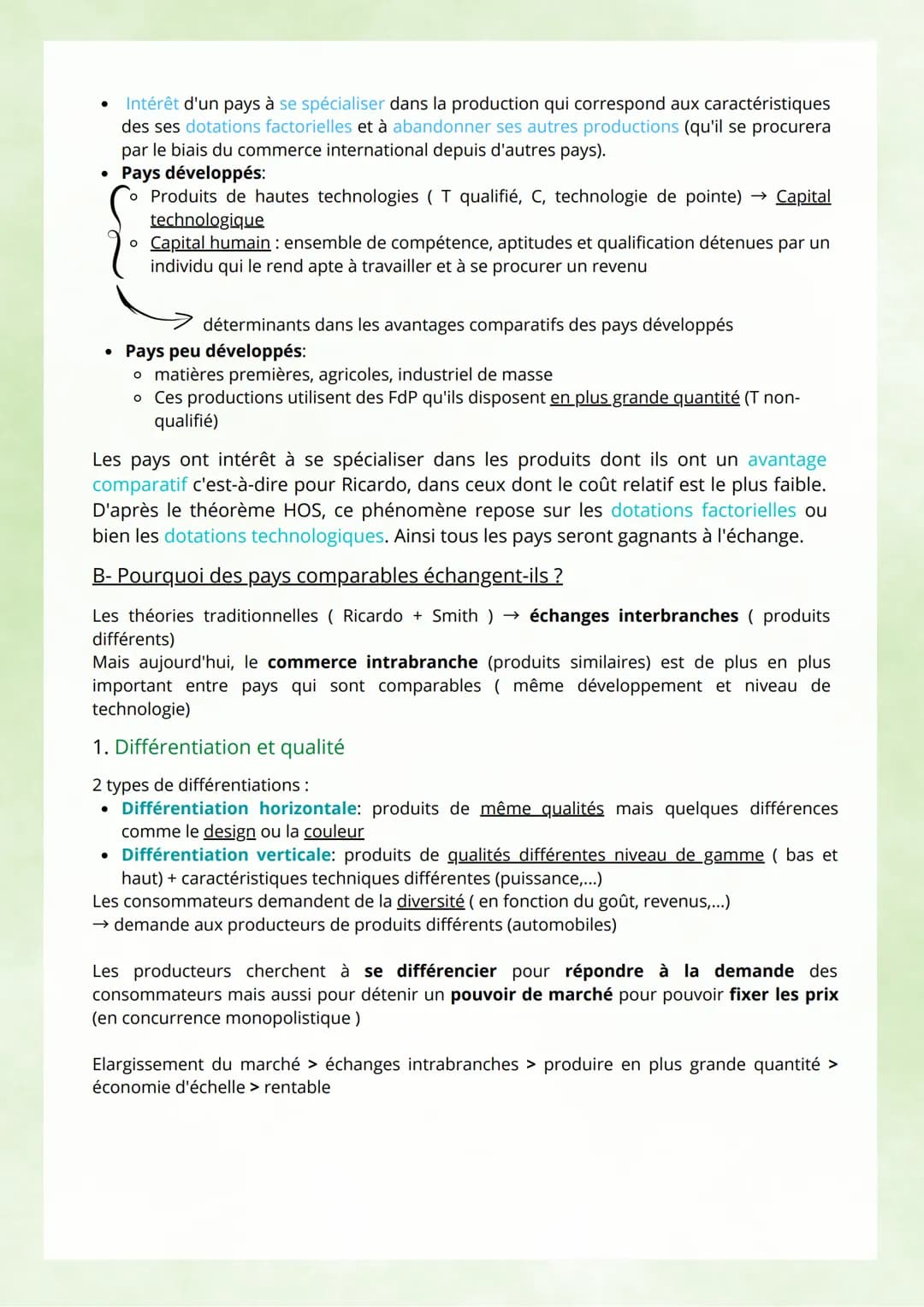 Commerce international: concerne l'ensemble des échanges de biens et de services entre
différents pays, il est mesuré par les exportation (X