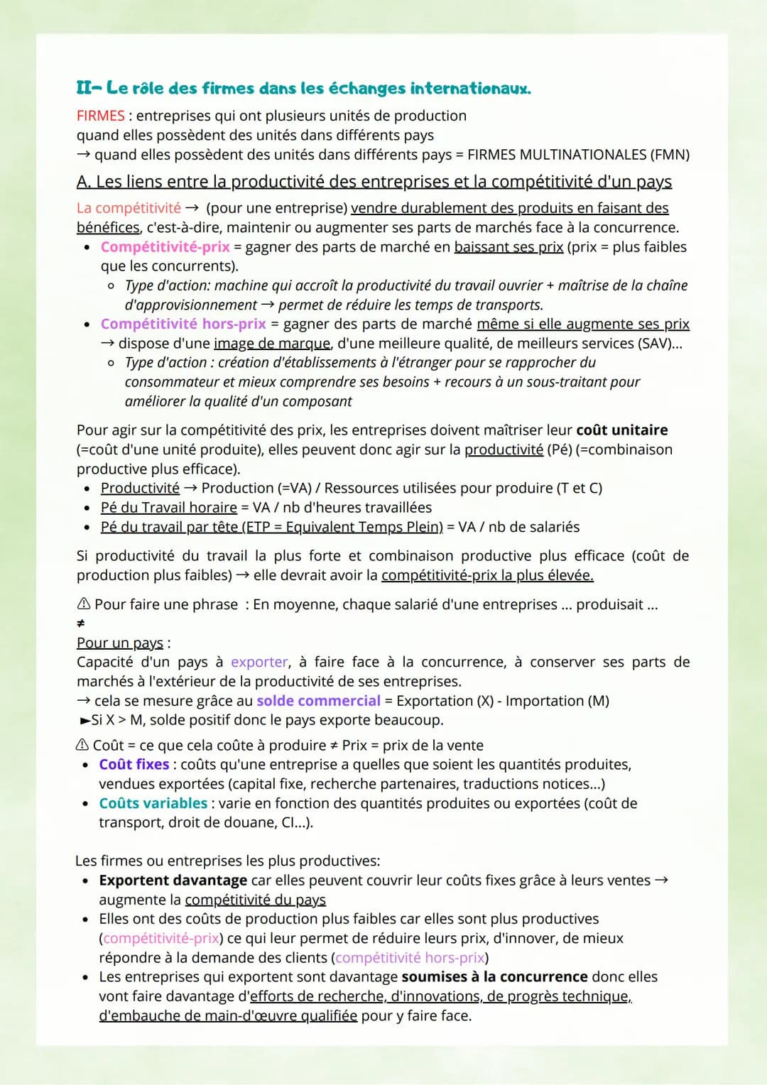 Commerce international: concerne l'ensemble des échanges de biens et de services entre
différents pays, il est mesuré par les exportation (X