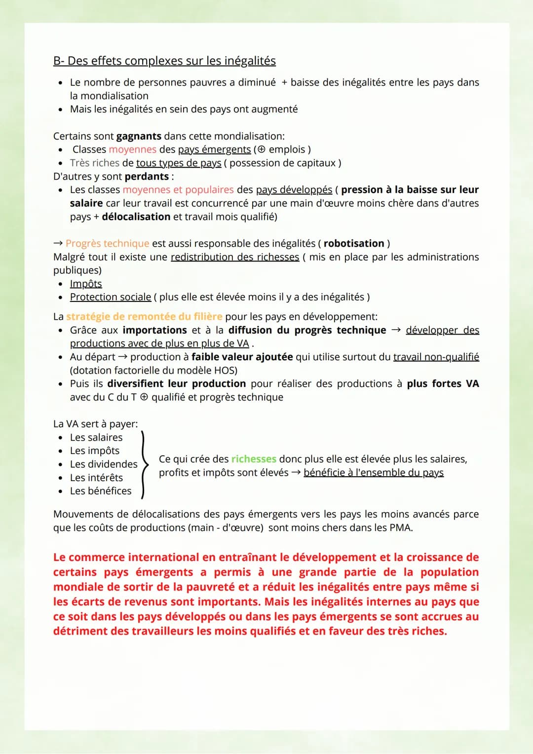 Commerce international: concerne l'ensemble des échanges de biens et de services entre
différents pays, il est mesuré par les exportation (X
