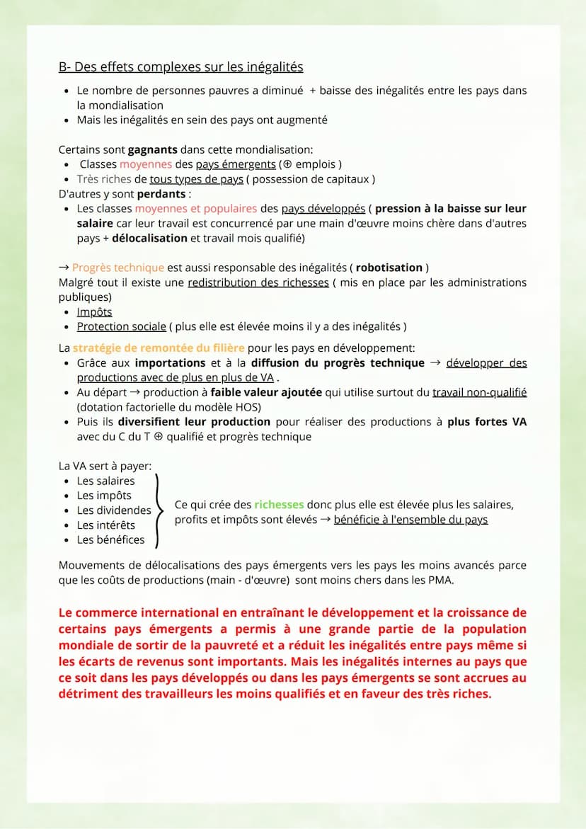 Commerce international: concerne l'ensemble des échanges de biens et de services entre
différents pays, il est mesuré par les exportation (X