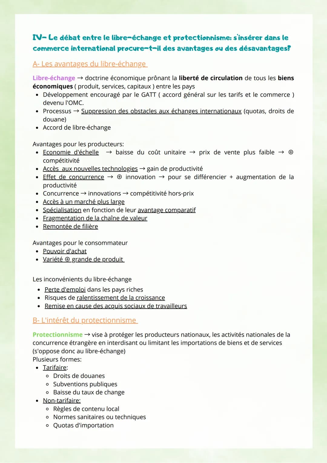 Commerce international: concerne l'ensemble des échanges de biens et de services entre
différents pays, il est mesuré par les exportation (X