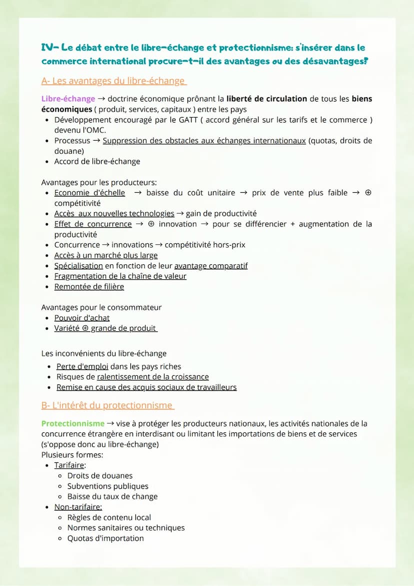 Commerce international: concerne l'ensemble des échanges de biens et de services entre
différents pays, il est mesuré par les exportation (X