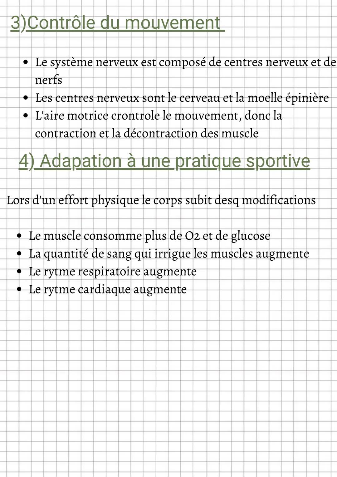 L'effort musculaire
1 Elements mis en jeu lors du mouvement
• Le muscle a besoin de dioxygène et de glucose pour
fonctionner
• il utilise la