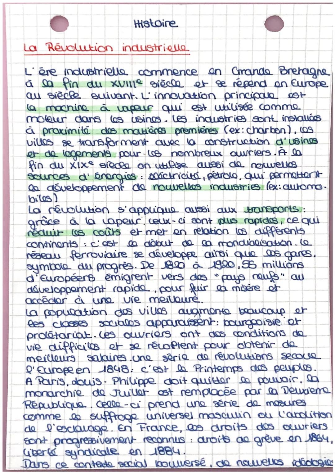 Histoire
La Révolution industrielle
L'ère industrielle commence on Grande Bretagne
à la fin du XVIIe siècle et se répend on Europe
au siècle
