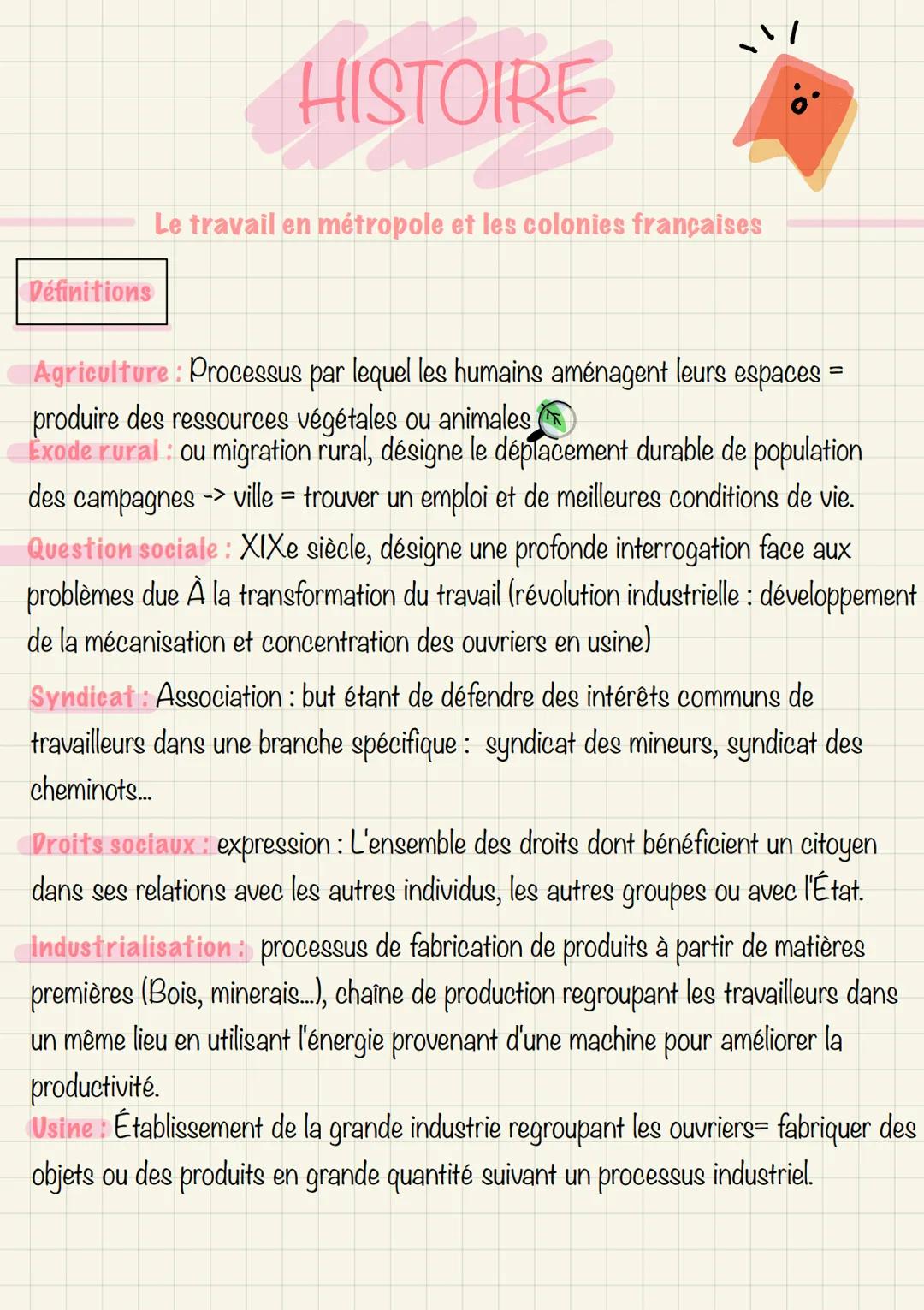 HISTOIRE

Le travail en métropole et les colonies françaises

Définitions

Agriculture: Processus par lequel les humains aménagent leurs esp