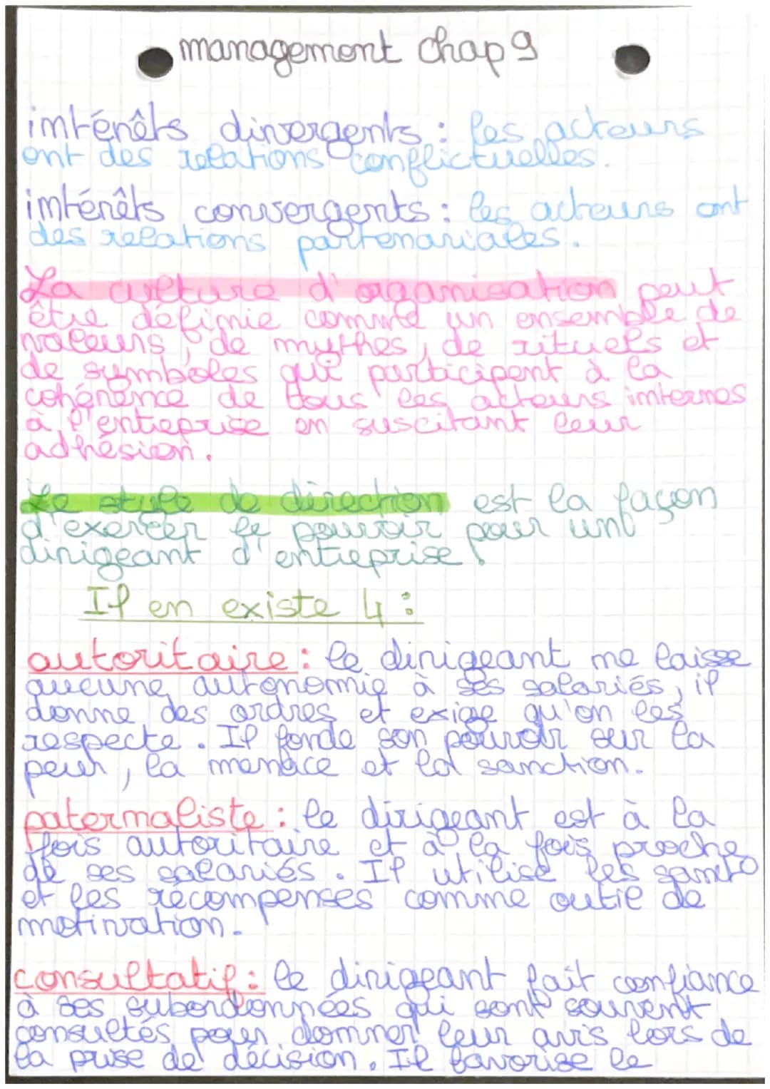 management chap 9
imtenêts divergents: les acteurs
ont des relations conflictuelles.
imténêts convergents: les acteurs ont
des relations par