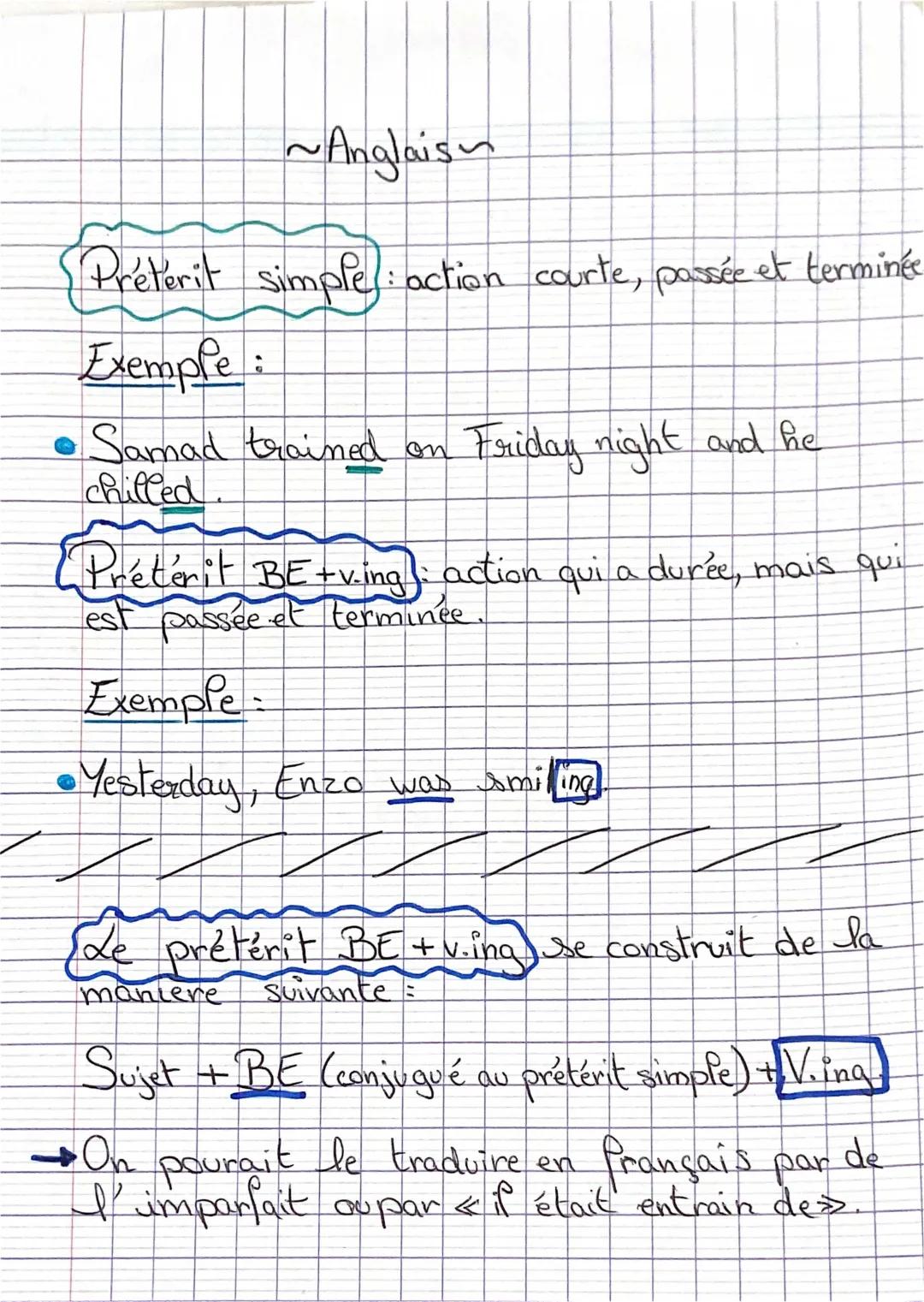 Quel est le prétérit simple et le prétérit be-ing en anglais ?