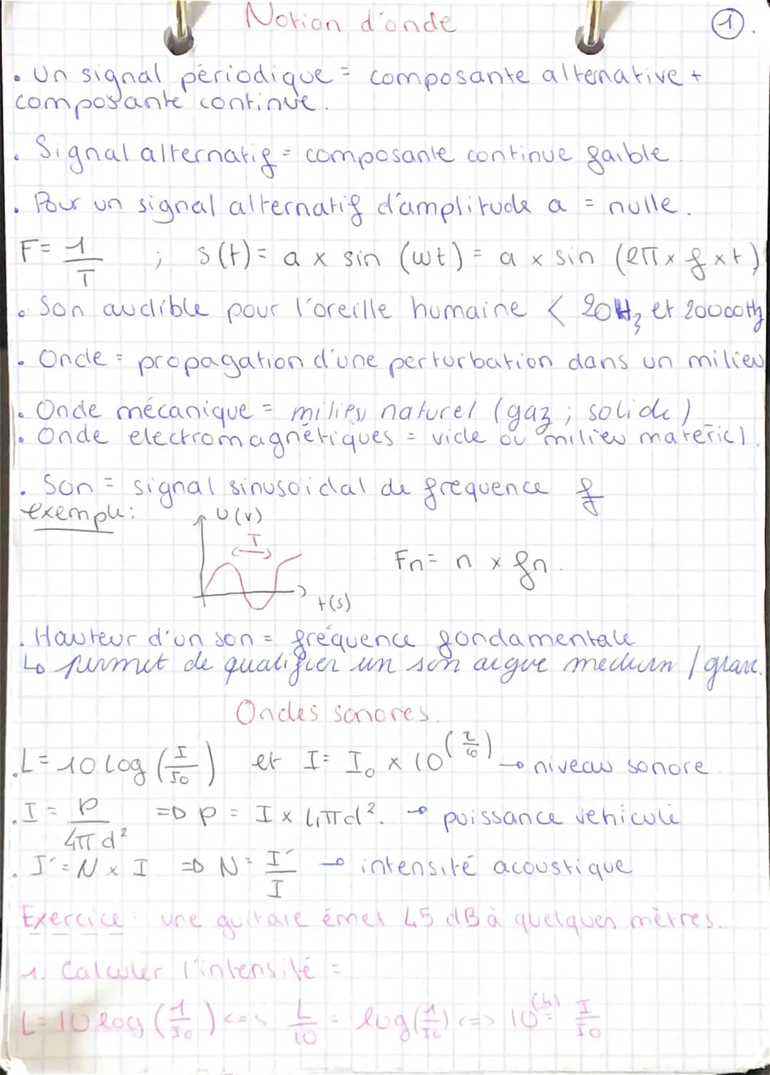 Notion donde
Un signal périodique = composante alternative +
composante continue.
j
ī
gnal alternatif composante continue gaible.
Pour un si