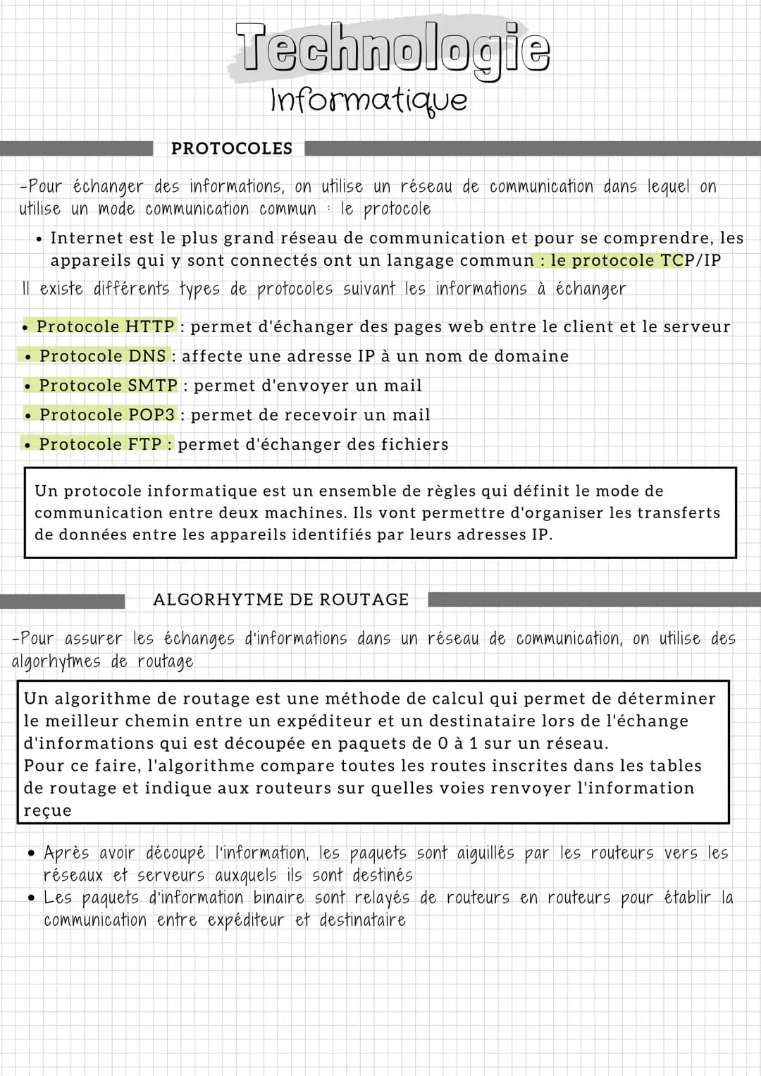 Technologie
Informatique
LES ADRESSES IP
Dans un réseau, l'information circule d'une adresse IP (expéditeur) vers une autre
adresse IP (dest