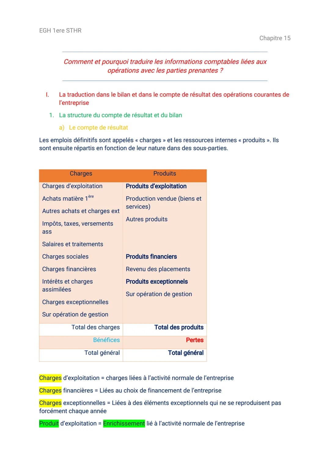 EGH 1ere STHR
1.
Comment et pourquoi traduire les informations comptables liées aux
opérations avec les parties prenantes ?
La traduction da
