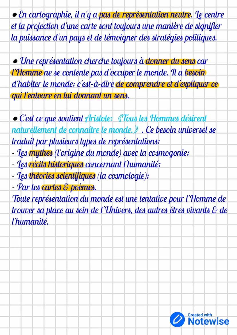HIP
Axe 2: Les représentations du monde
• Différents sens;
- Ensemble de tout ce qui existe (l'origine du monde - l'Univers);
- Planète Terr