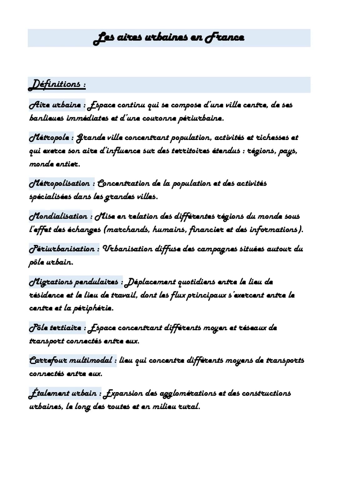Les aires urbaines