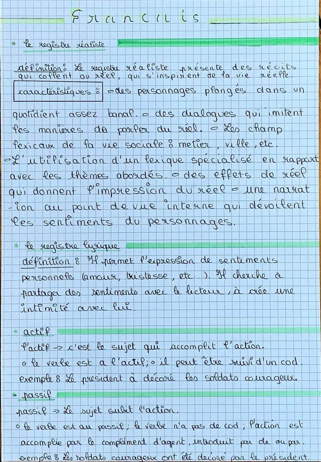 Actif / passif / registre réaliste et registre lyrique 