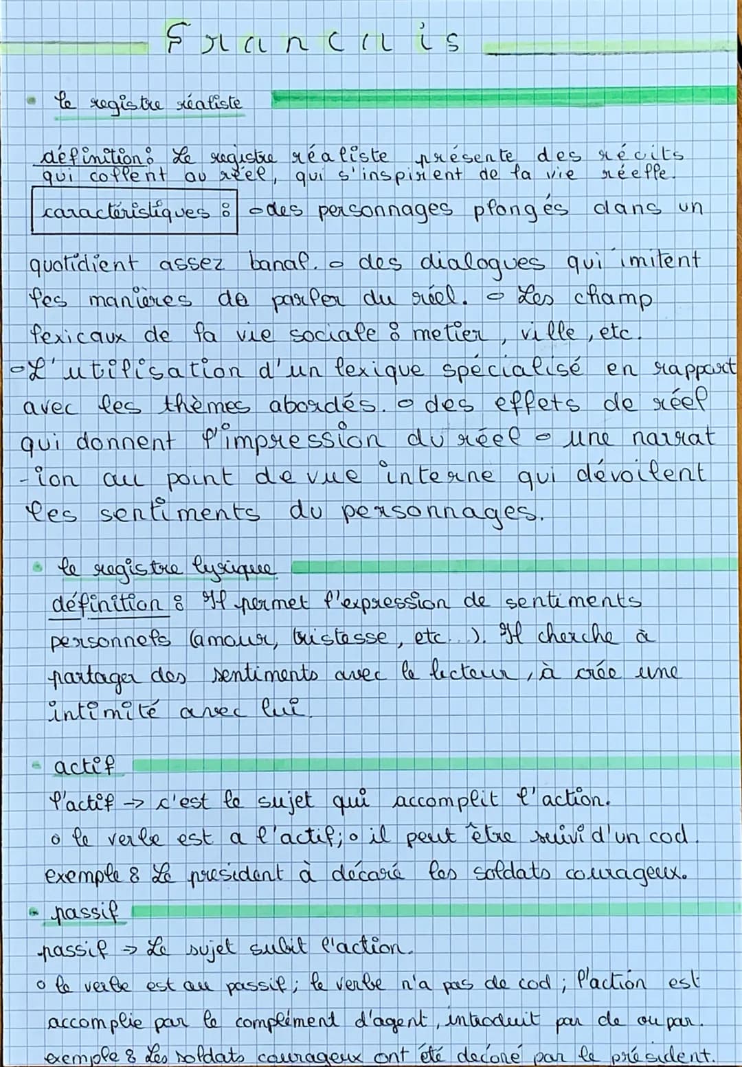 Franca i s
le registre réaliste
definition: Le registre réaliste presente des récits
qui coffent au réel, qui s'inspirent de la vie
réelle.
