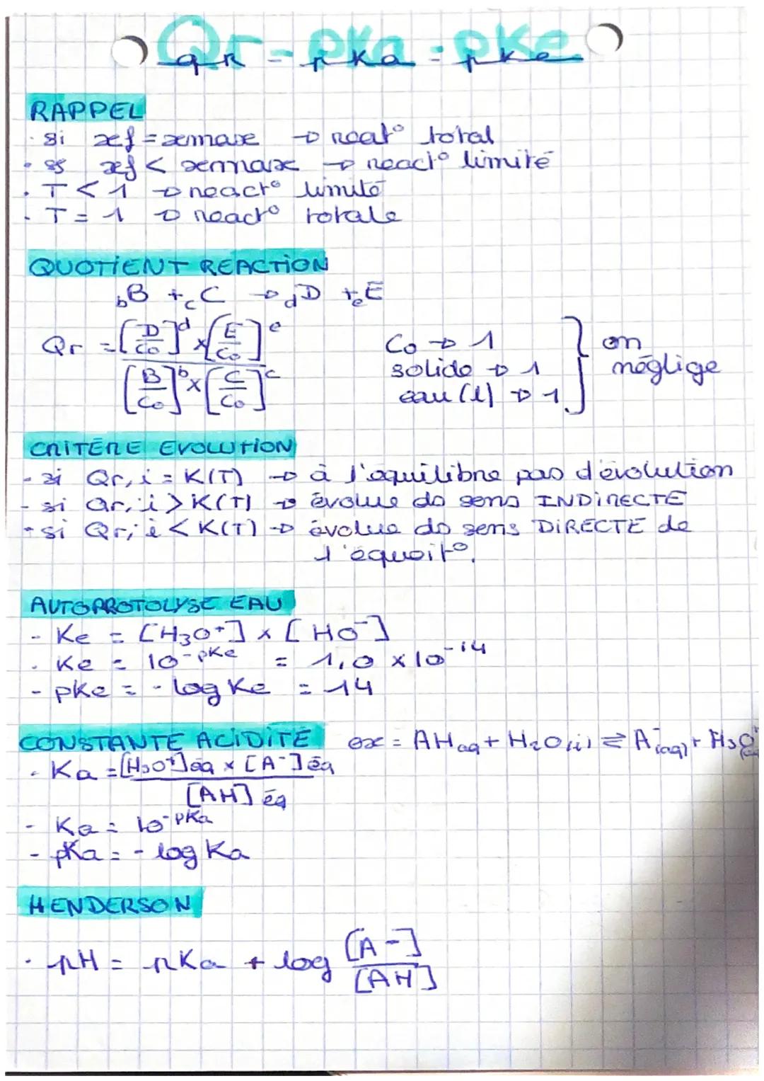 # Qr-pka: pke

RAPPEL
- si ref=zemave →reat total
- 85 ref< emmare React limité
- T<1neact limite
- マット・ Reacto totale

QUOTIENT REACTION
$b