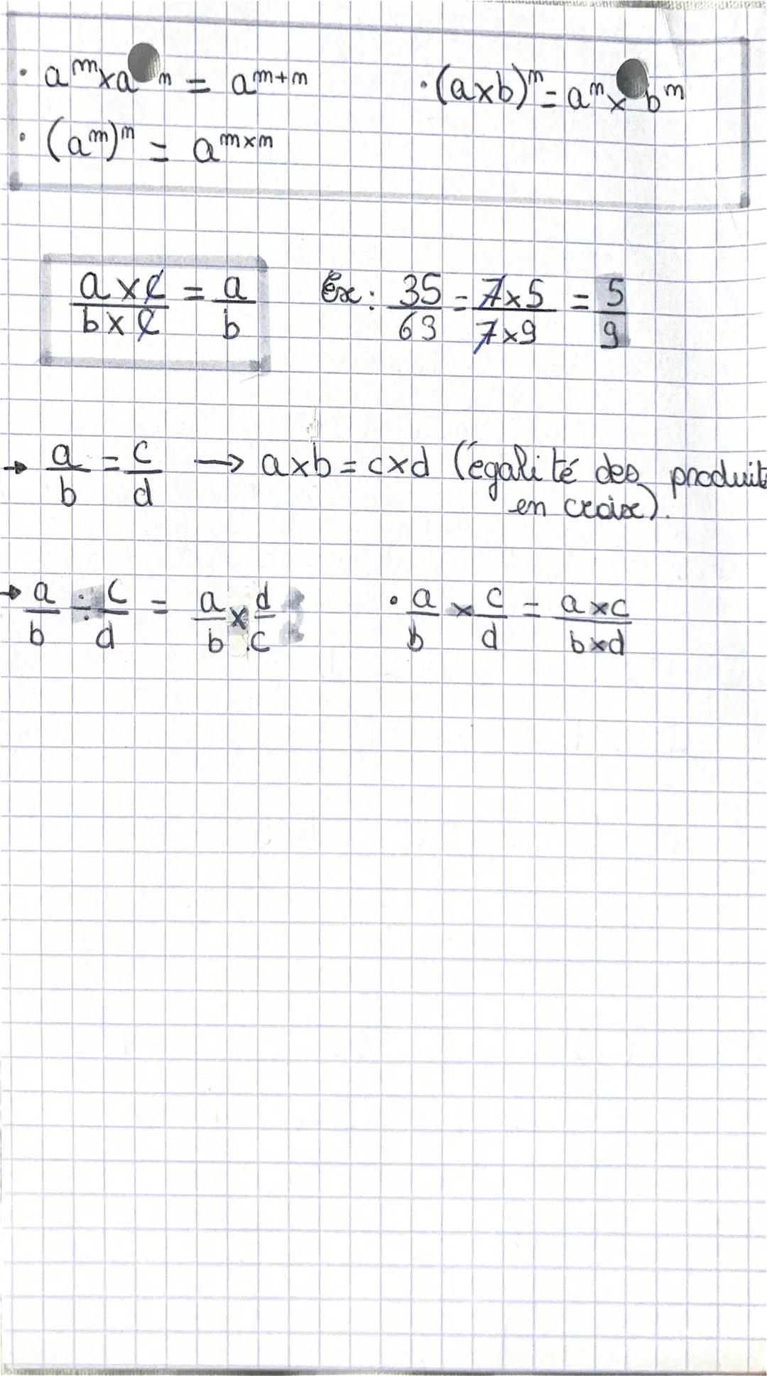 → am = axaxa
un
Definitions: a est un nombre réel et m est
entier naturel non nul.
s•
A
Im Facteur a
→ Le nombre a-n est l'inverse du nombre