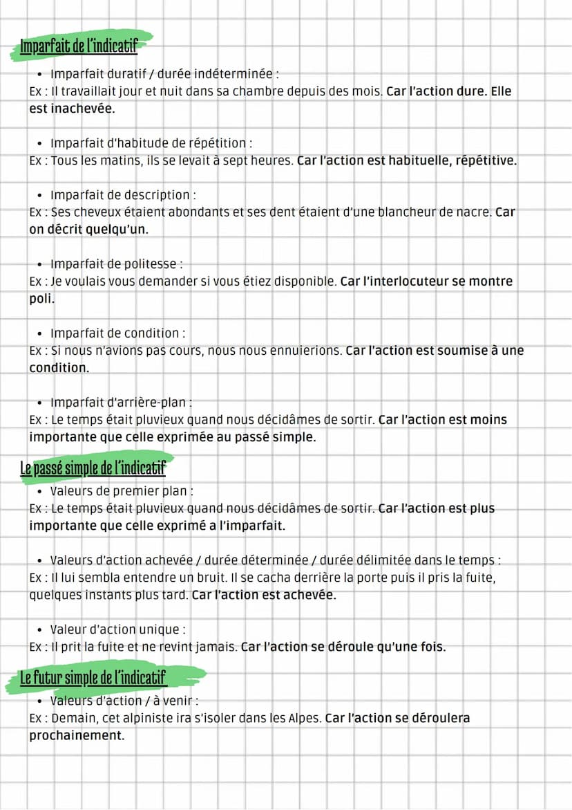 Français
Les valeurs des temps simples et composés de
l'indicatif
Le présent de l'indicatif
Le présent d'énonciation ou d'actualité :
Ex: Tu
