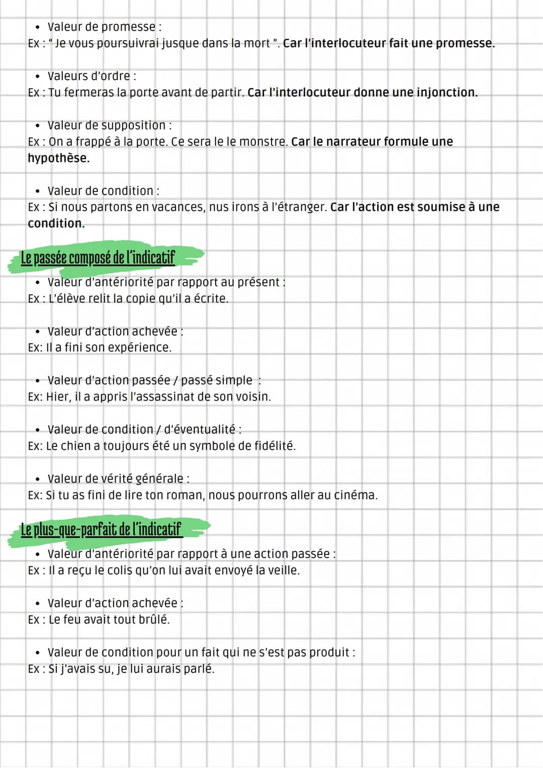 Français
Les valeurs des temps simples et composés de
l'indicatif
Le présent de l'indicatif
Le présent d'énonciation ou d'actualité :
Ex: Tu