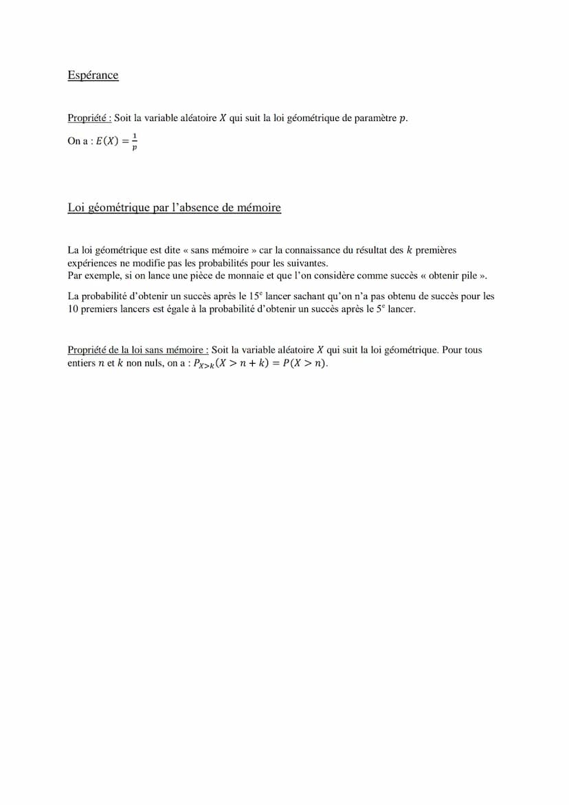 Lois de probabilités discrètes
Définition
On considère une épreuve de Bernoulli (expérience aléatoire à deux issues) dont la probabilité d'u