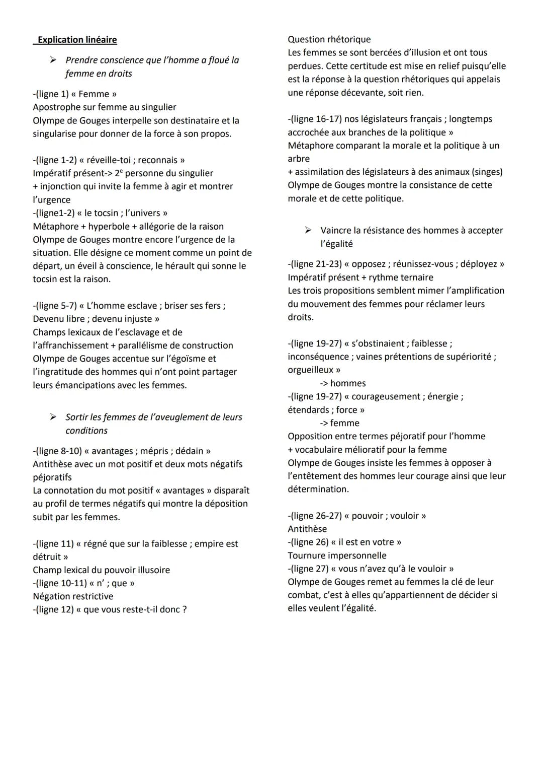 << La déclaration des droits de la
femme et de la citoyenne » d'Olympe
de Gouges
Texte 1: << Femmes, battez-vous !>>
Conclusion
Introduction
