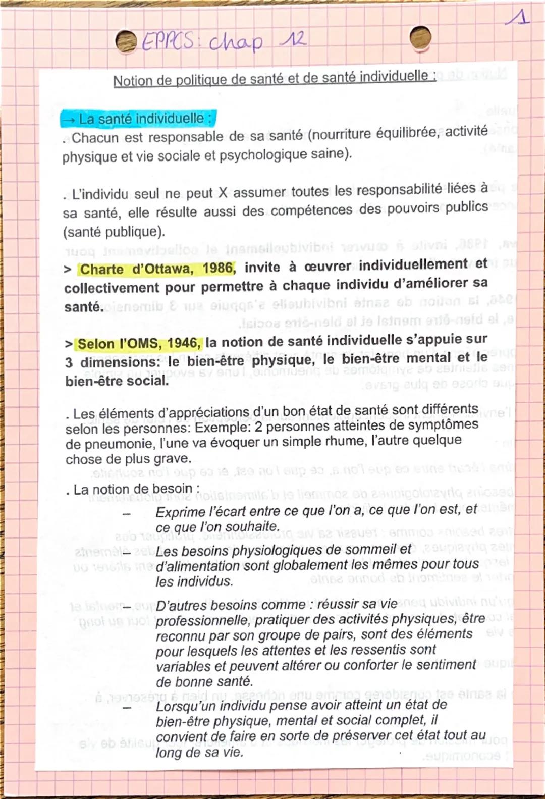 Л
EPPCS: chap 12
Notion de politique de santé et de santé individuelle: abu
La santé individuelle
Chacun est responsable de sa santé (nourri