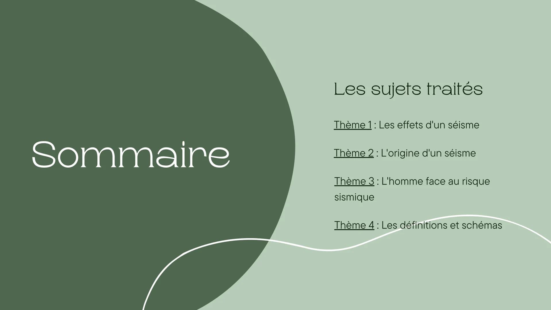 Les risques
liées aux
séismes
Comment un séisme peut entraîner un risque pour
l'Homme ? Sommaire
Les sujets traités
Thème 1: Les effets d'un