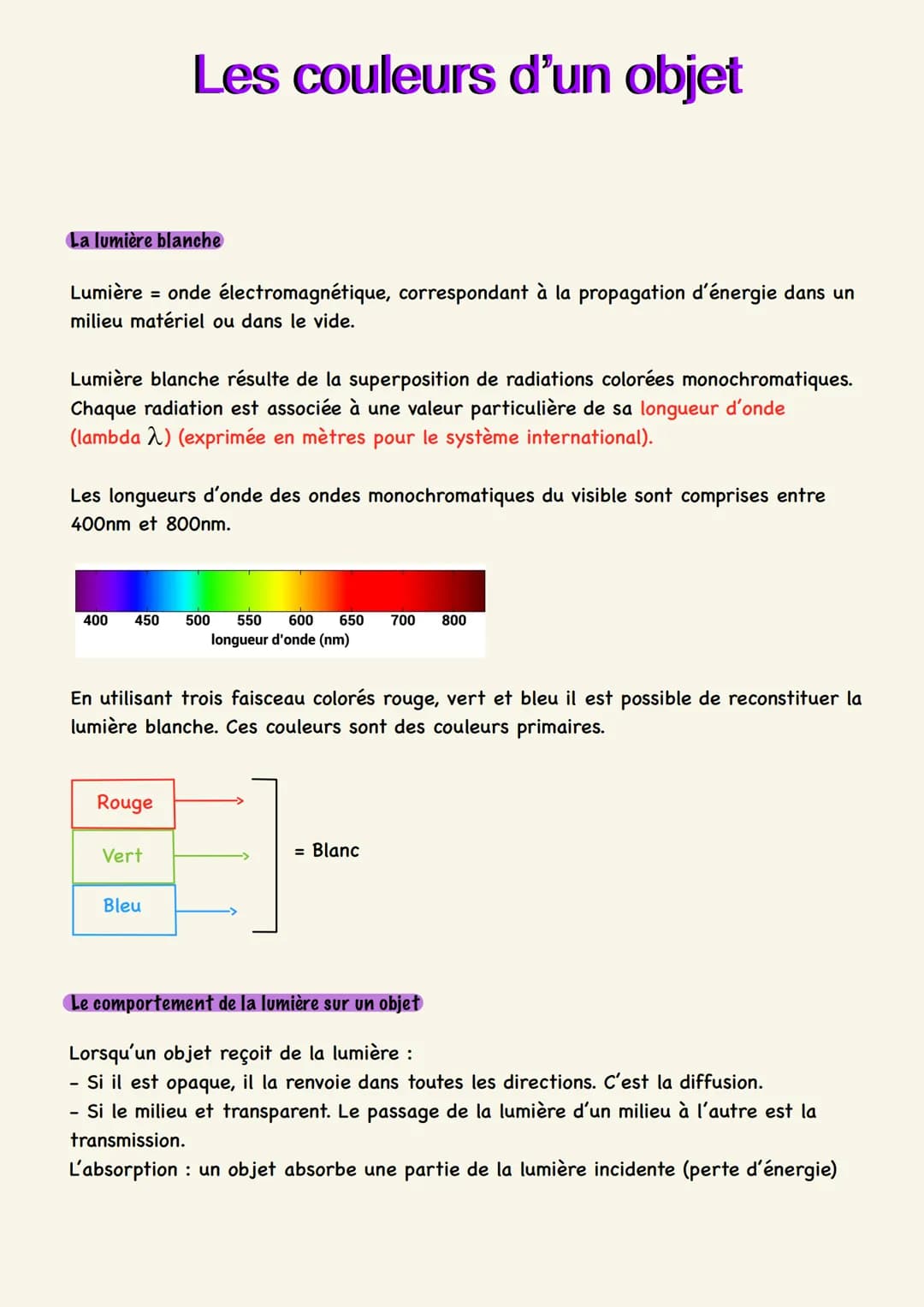 La lumière blanche
Lumière = onde électromagnétique, correspondant à la propagation d'énergie dans un
milieu matériel ou dans le vide.
Lumiè