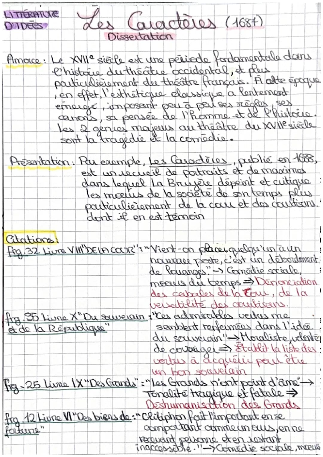 Les Caractères (1687)
Dissertation
Amorce: Le XVIIe siecle est une periode fondamentale dans
l'histoire du théâtre occidental, et plus
parti