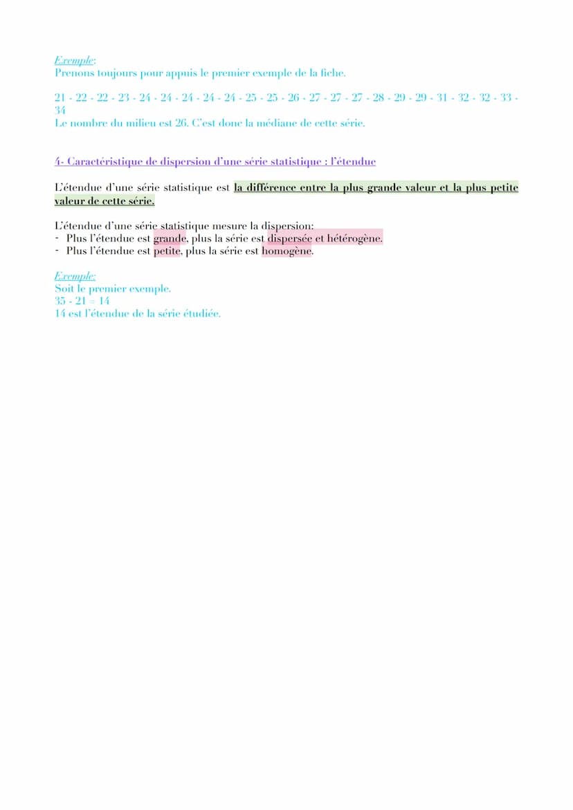 1- Vocabulaire
Les caracteristiques of une série
En statistiques, la liste de données est appelée série de données statistiques. Étudier une