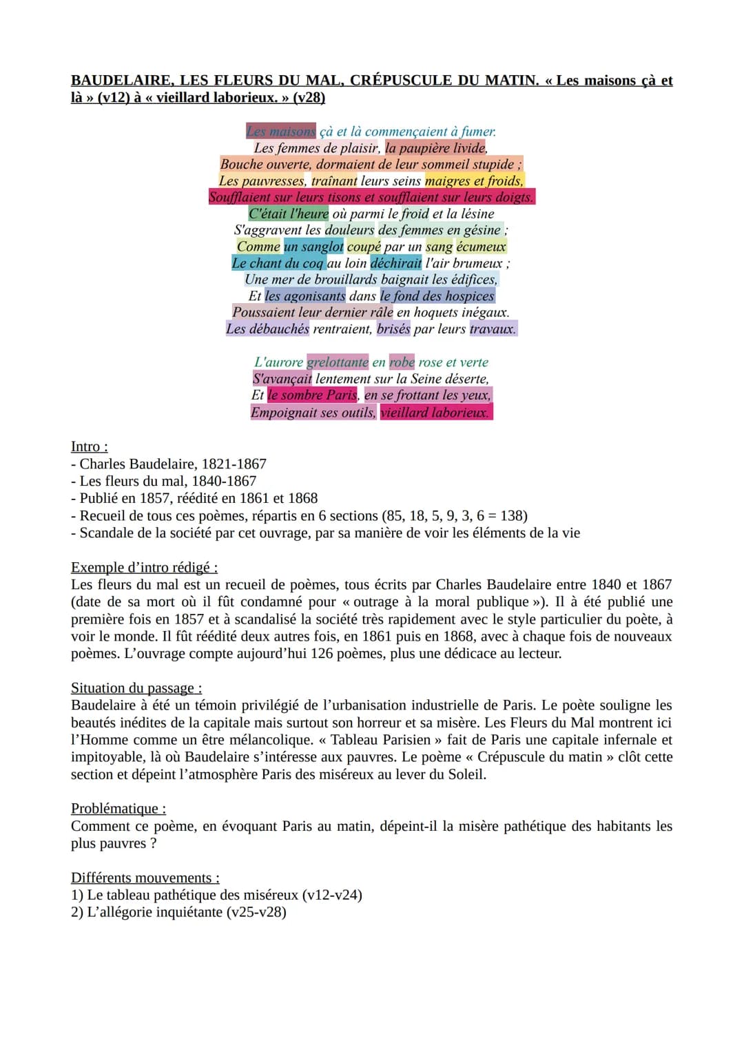 BAUDELAIRE, LES FLEURS DU MAL, CRÉPUSCULE DU MATIN. « Les maisons çà et
là » (v12) à « vieillard laborieux. » (v28)
Les maisons çà et là com
