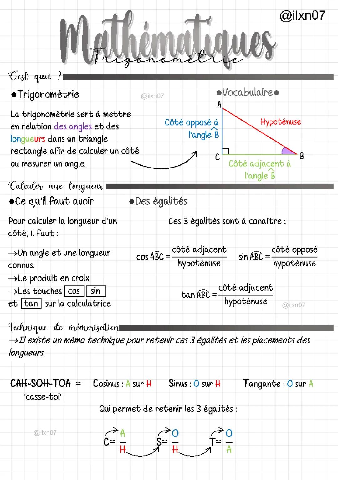 Comment calculer la mesure d'un angle et une longueur dans un triangle rectangle | Trigonométrie 3ème