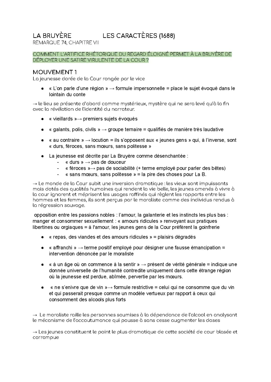 De la cour La Bruyère PDF: Analyse linéaire et résumé