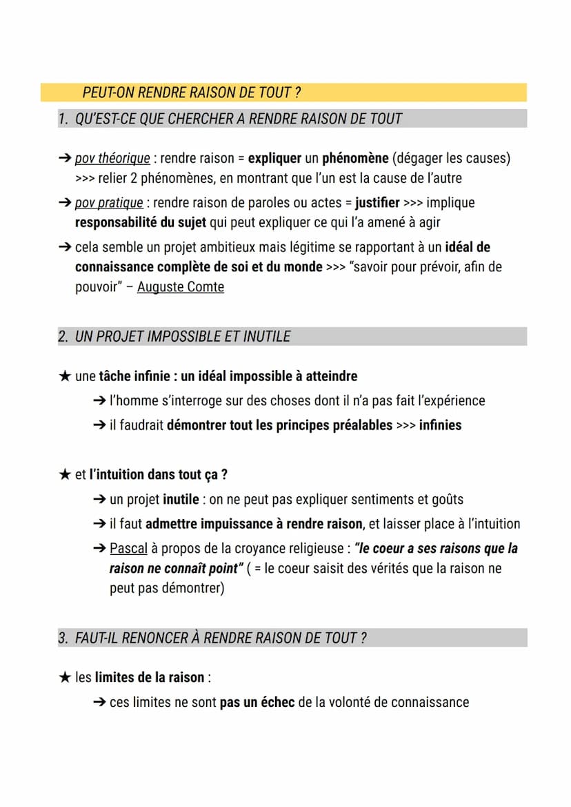 La raison
définition raison:
1. faculté de distinguer le vrai du faux, le bien du mal
2. ce qui permet d'expliquer ou de justifier un phénom