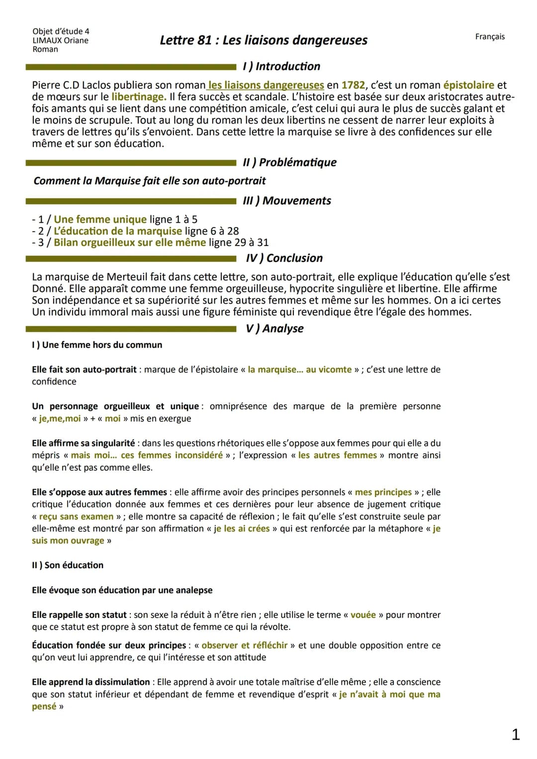 Objet d'étude 4
LIMAUX Oriane
Roman
Lettre 81: Les liaisons dangereuses
1) Introduction
Pierre C.D Laclos publiera son roman les liaisons da