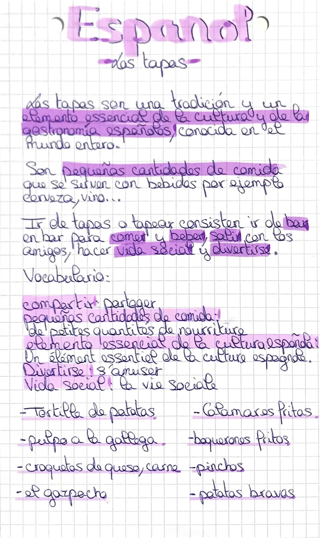 Espagnol - Las tapas, vocabulaire