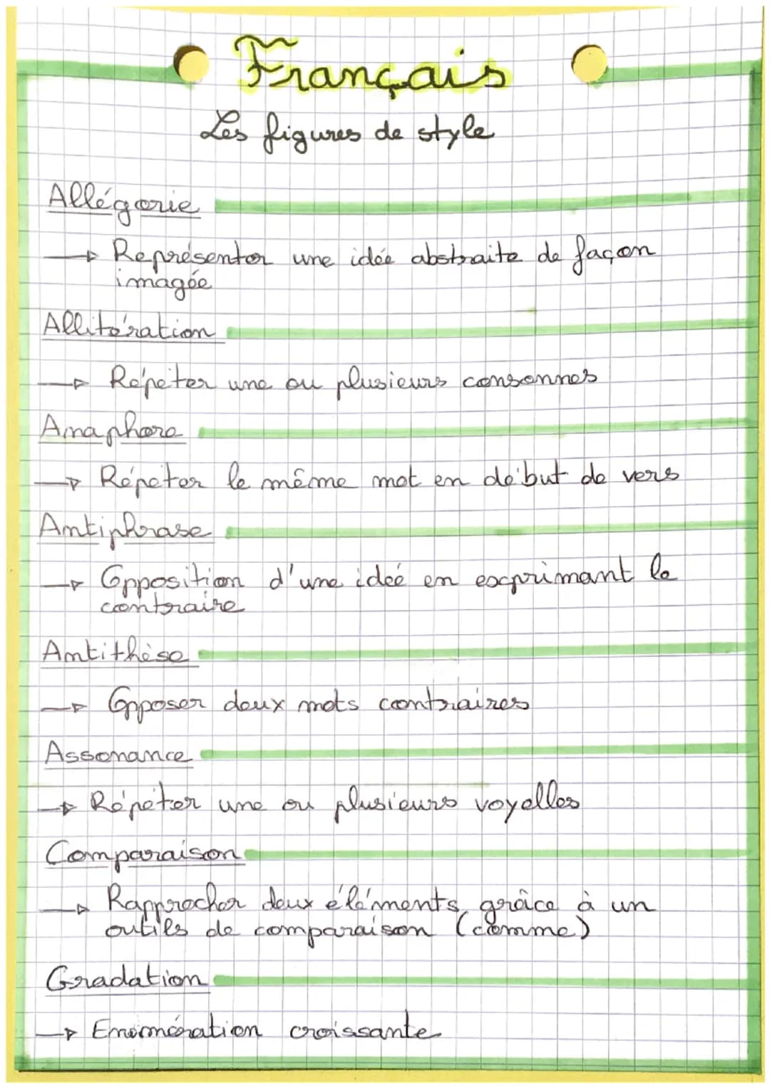 Allégorie
+
C Français
Les figures de style
Alliteration
Repeter
-7
Amaphore
Représenter une idée abstraite de façon
imagée
Antiphrase
-4
un