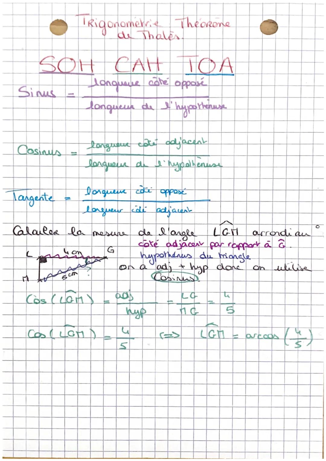 # Trigonometrie Theorone
de Thales

# SOH CAH TOA

Sinus = $\frac{lanqueue \space côté \space opposé}{longueur \space de \space l'hypothenus