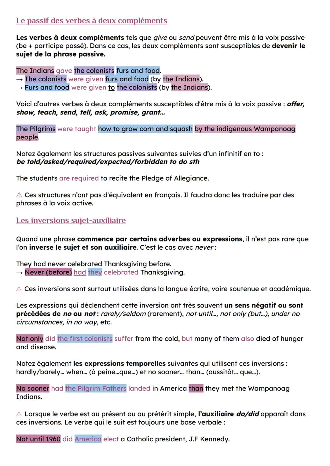 Le passif des verbes à deux compléments
Les verbes à deux compléments tels que give ou send peuvent être mis à la voix passive
(be + partici