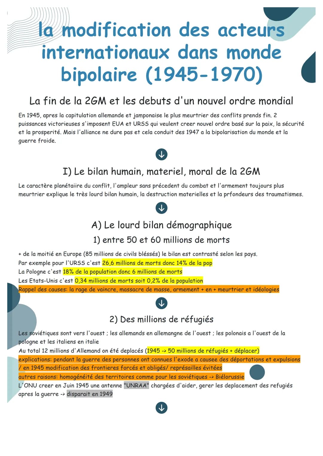 la modification des acteurs
internationaux dans monde
bipolaire (1945-1970)
La fin de la 2GM et les debuts d'un nouvel ordre mondial
En 1945