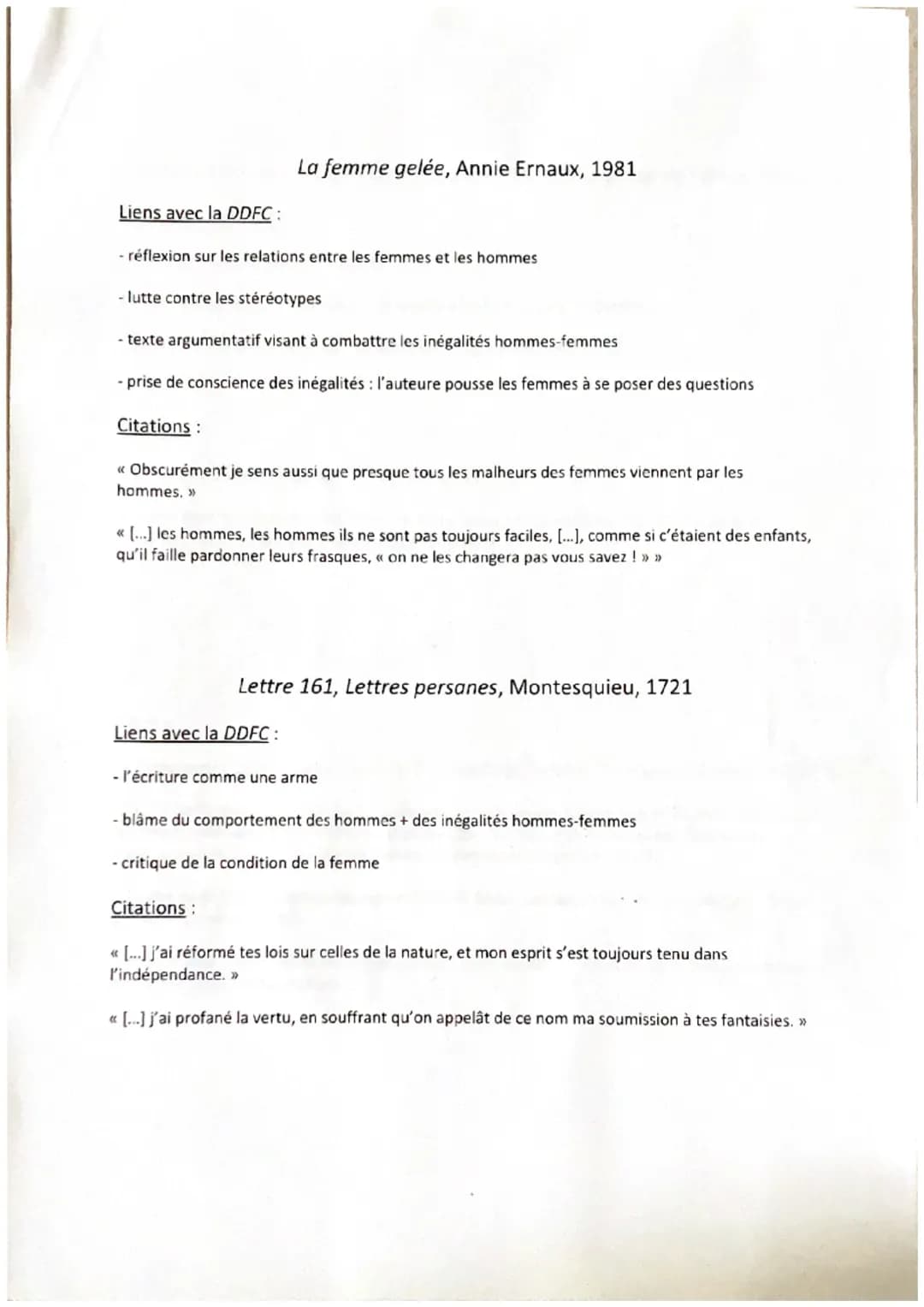 Déclaration des droits de la femme et de la citoyenne,
Olympe de Gouges, 1791.
Parcours associé : écrire et combattre pour l'égalité princip