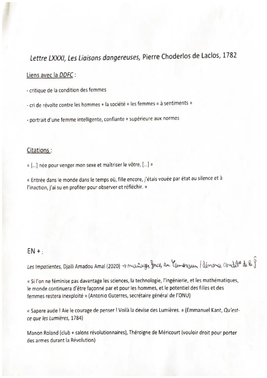 Déclaration des droits de la femme et de la citoyenne,
Olympe de Gouges, 1791.
Parcours associé : écrire et combattre pour l'égalité princip