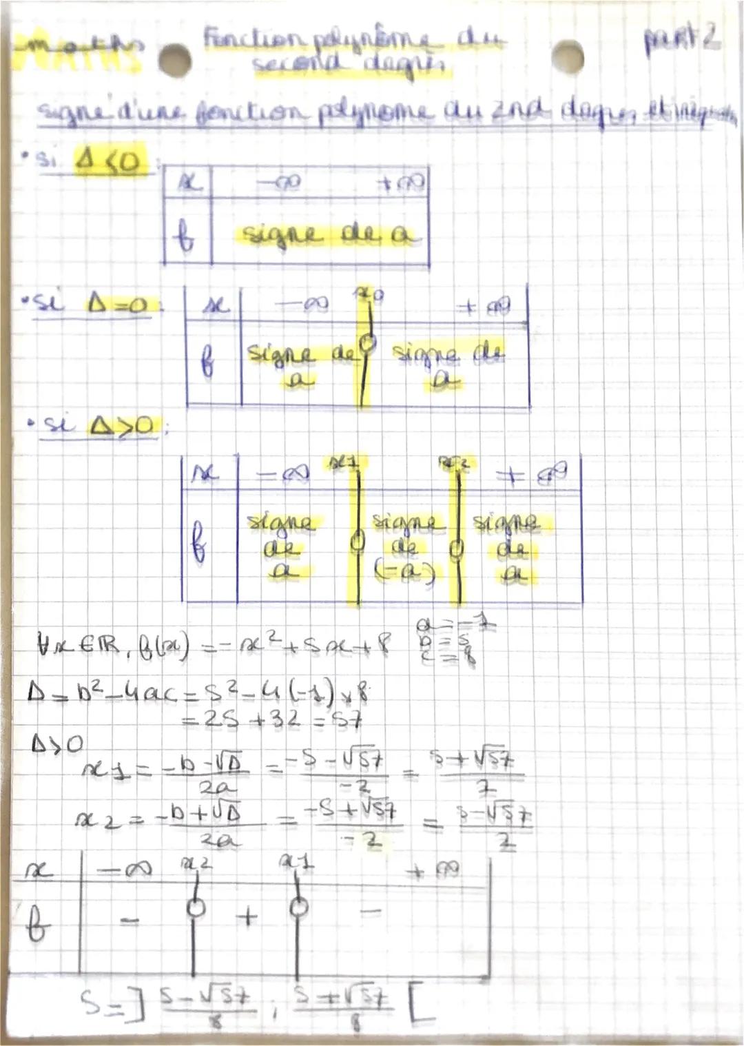 # maths Fonction polynome du
Second degies

fame canonique:
$
\rightarrow a (sc-x)^2+ B
$
$
\alpha = \frac{-b}{2a}
$
$\beta$= remplacer se p