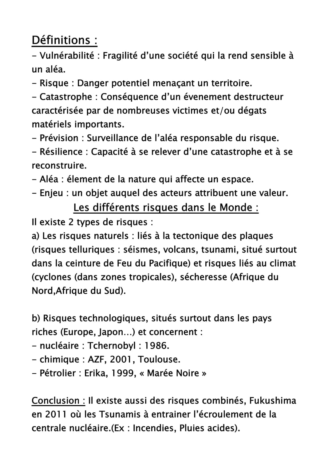 Géographie
Chap 1: Ressources et risques dans le monde.
Intro : Aujourd'hui, le changement climatique global entraîne
des effets (ressources