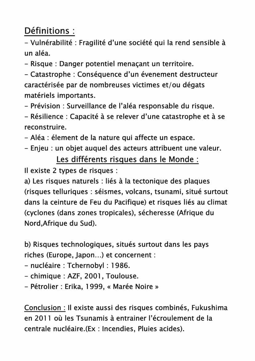 Géographie
Chap 1: Ressources et risques dans le monde.
Intro : Aujourd'hui, le changement climatique global entraîne
des effets (ressources