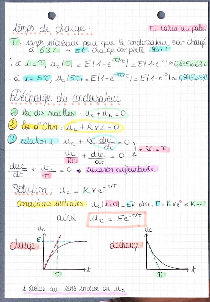 phopaque Chine Chapitre R
chimie
Q = C XU ³ v
P=UXI
T=RXC
generateur ideal E=U
quand i = 0
ہلاں
Uc = E-RC duc
dt
Uc = E-U₁ = E-RX i
3 Relati