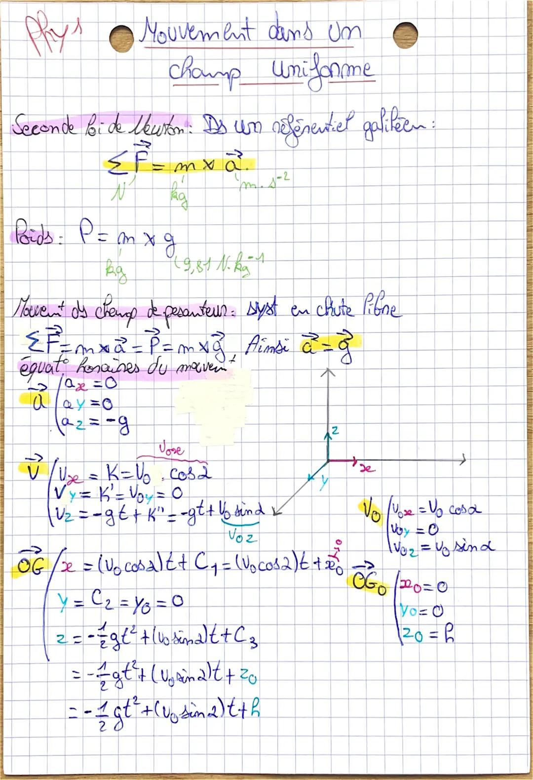 Phys
Seconde bide Mewton: Ds un référentiel galileen:
{F-
N
=mx 2²
U
Tag
Poids : P = mx g
kg
Mouvement dans un
chaump uniforme
19,84K.Ran
Mo